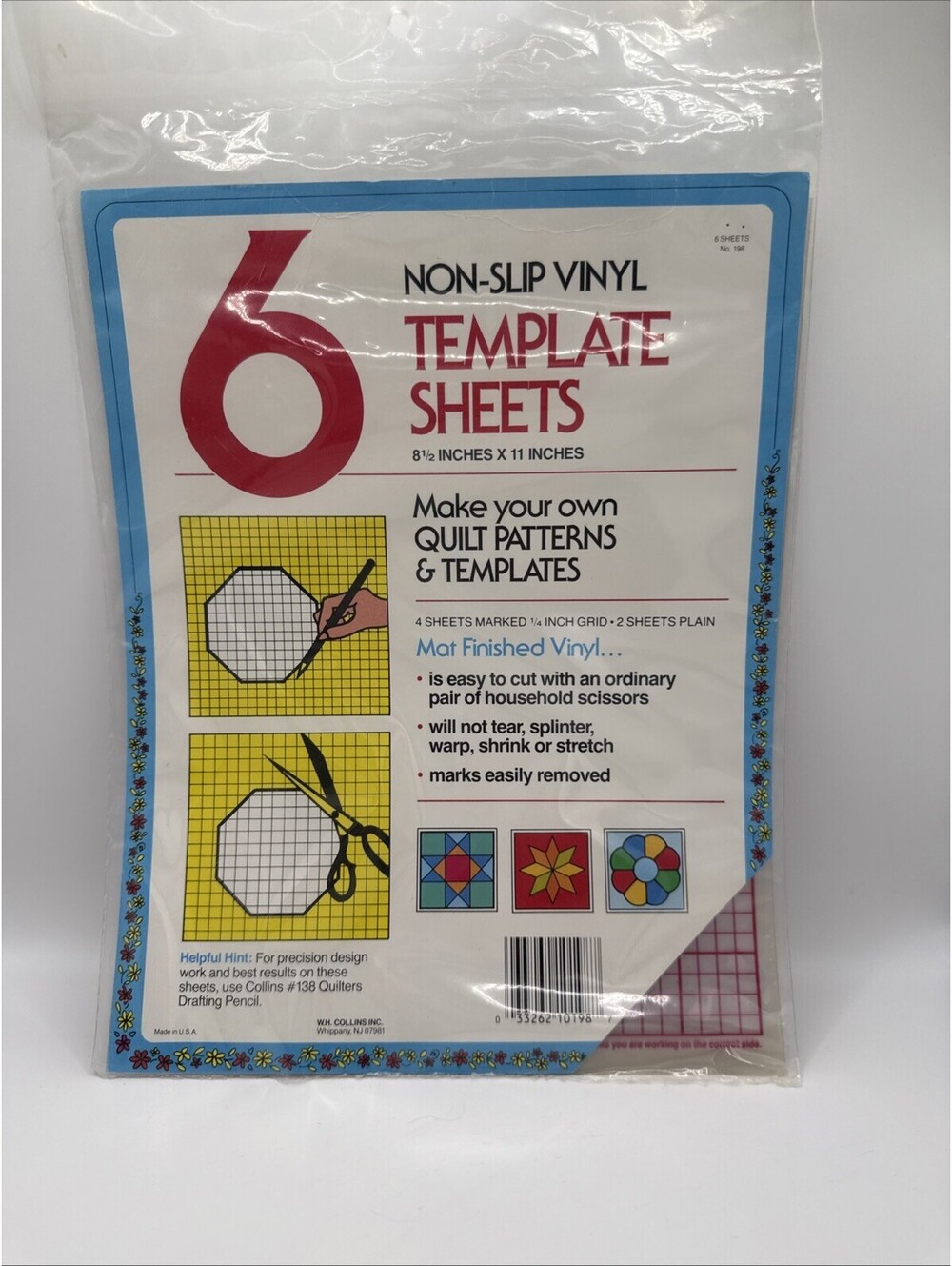 Vintage Vinyl Quilt Template Sheets  for Patterns set of 6, 8.5 x 11 - unopened